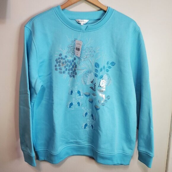 Northern Reflections Tops - NORTHERN REFLECTIONS Women's Large NWT Floral Sweatshirt Crew Fleece Lined Blue